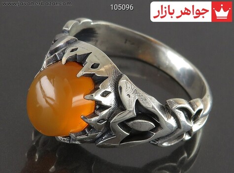 انگشتر نقره عقیق یمنی نارنجی پرتقالی مردانه [شرف الشمس]